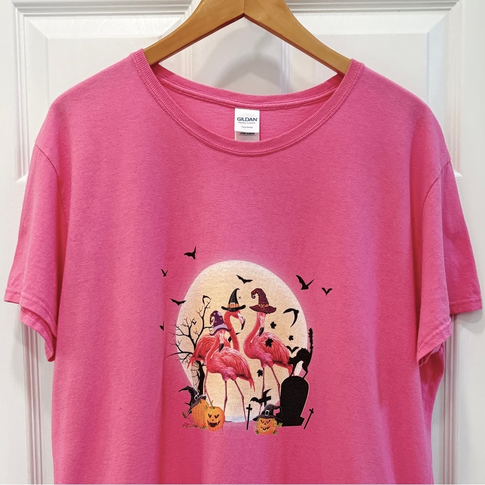 Halloween flamingo tee shirt 100% cotton pink short sleeve crew neck fall plus